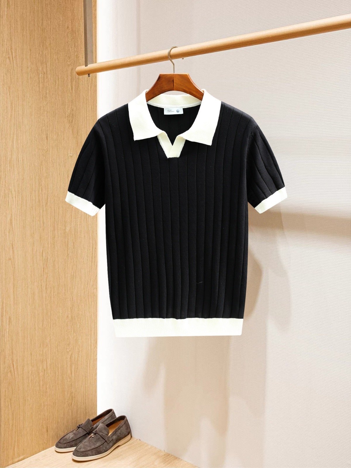 Contrast Rib Polo Noir
